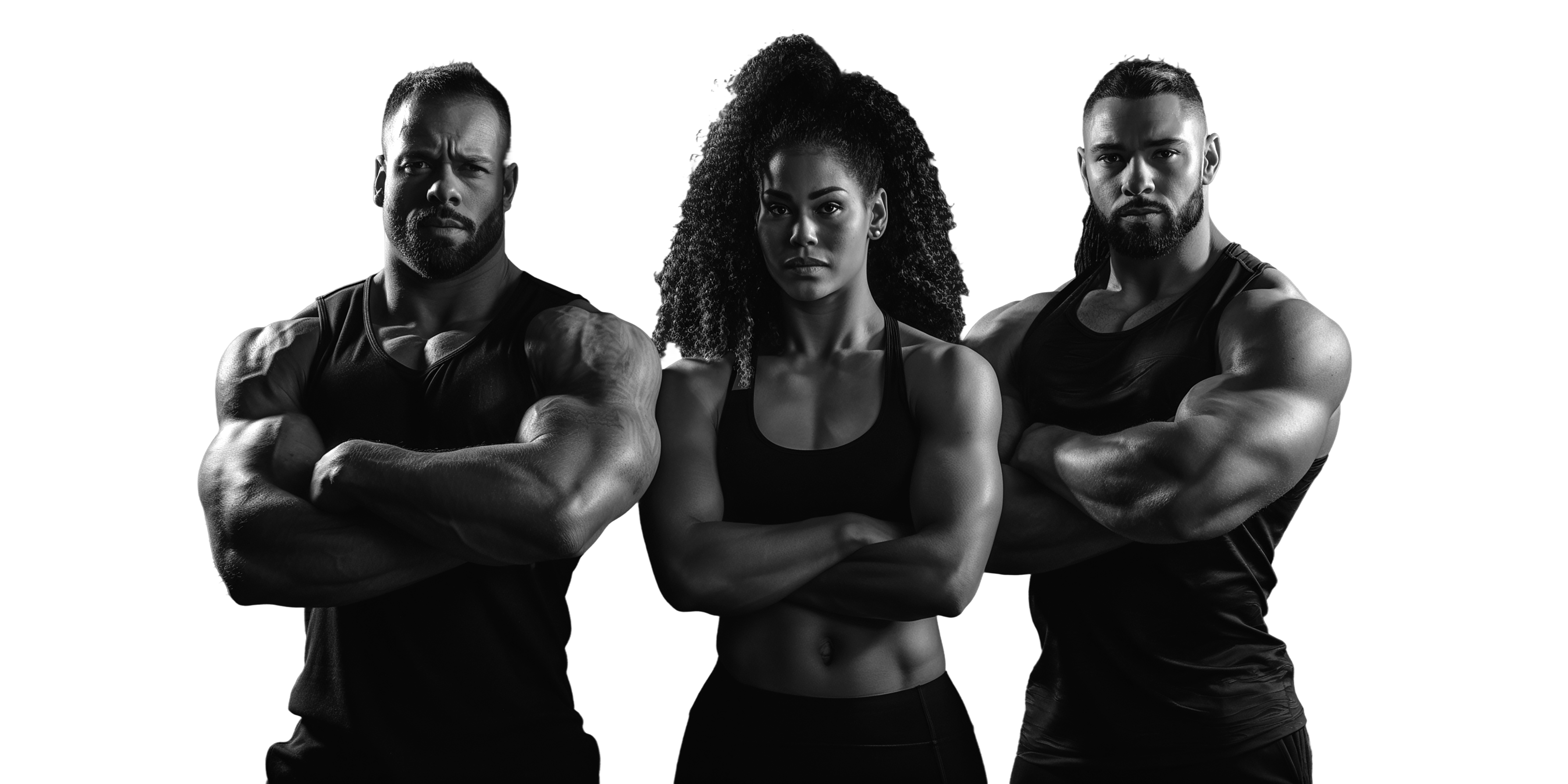 Three people posing heroically